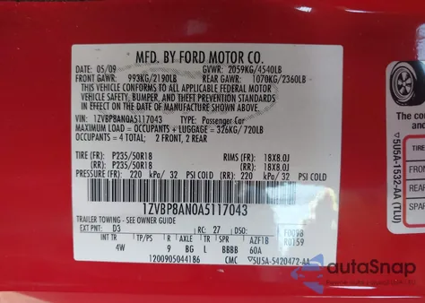 2010 Ford Mustang V6 Premium из США, поврежденный, VIN 1ZVBP8AN0A5117043